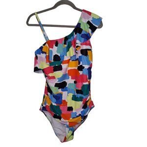 NEW Tempt Me Multicolored One Shoulder Ruffle Swimsuit Size XL